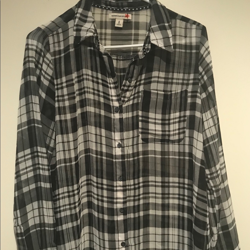 Old Navy Plaid Long sleeve Black & White Top